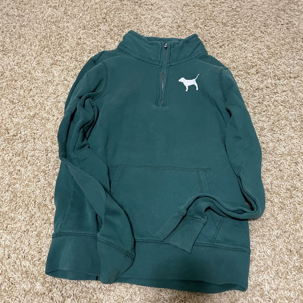 Green LOVE PINK half zip sweatshirt